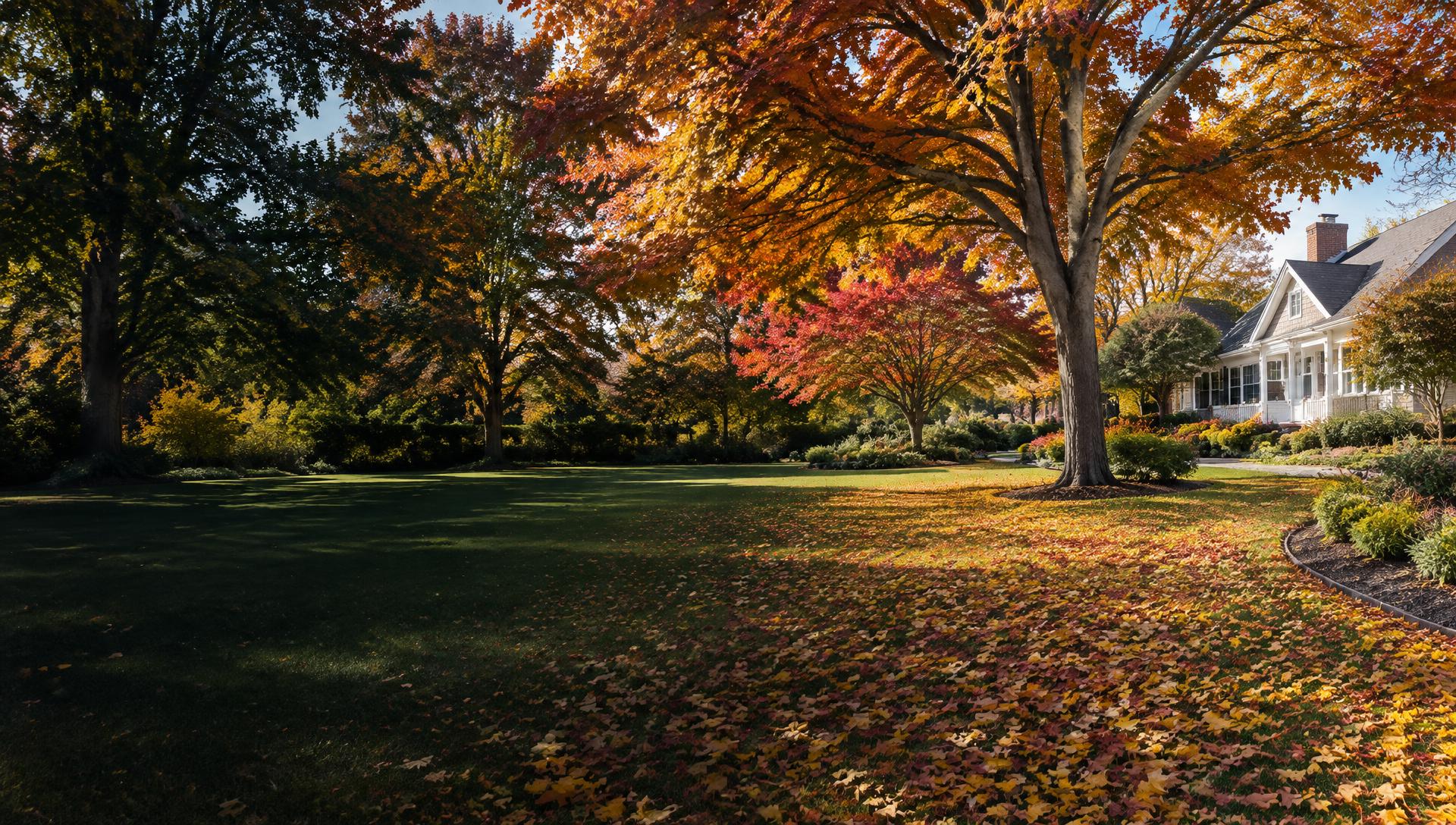 Attractive autumn lawn with fallen leaves — generated inspiration, not a Butlers project
